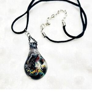Vintage Murano Multi Colored Swirl Millifiori Glass Pendant, Black Suede Cord
